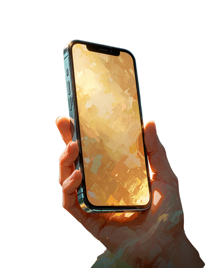 Smartfon w dłoni z złocistą poświatą ekranu otoczony liśćmi dżungli - mobilna gra w Sankra Casino